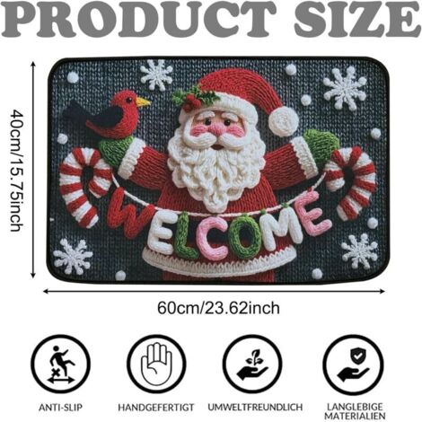 Tappeto natalizio di Babbo Natale, zerbino natalizio con fiocchi di neve, tappeto natalizio, tappeto natalizio da cucina per camera da letto, corridoio, soggiorno, pavimento, cucina, bagno, 40 x 60 cm