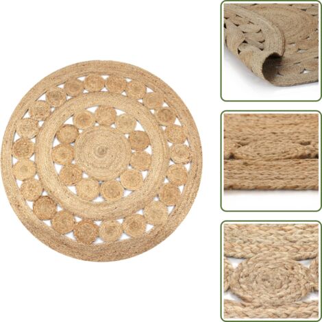 Tappeto naturale - vidaXL Tappeto in Juta con Design Intrecciato 120 cm Rotondo - Tappeto intrecciato