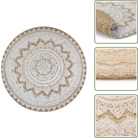 Tappeto naturale - vidaXL Tappeto in Juta Intrecciata con Stampa 150 cm Rotondo - Tappeto artigianale