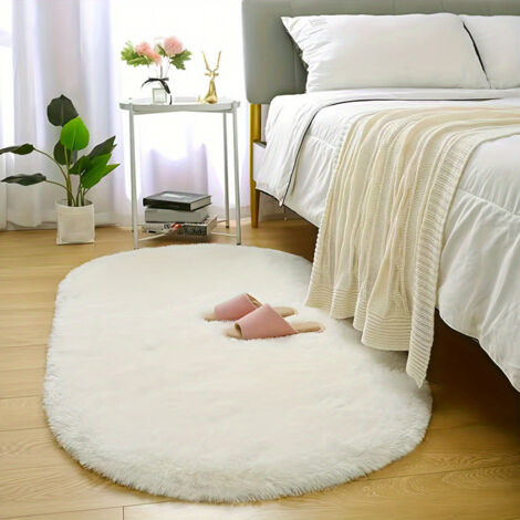 Tappeto ovale a pelo lungo, antiscivolo e antimacchia, ideale per spogliatoi e camere da letto, 100200 cm (bianco).
