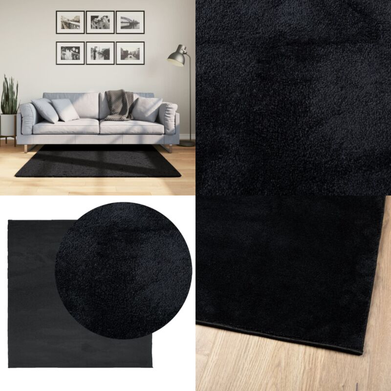 Tappeto OVIEDO a Pelo Corto Nero 120x120 cm - Tappeto nero - Tappeto per casa