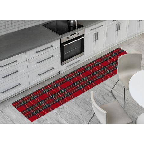 Tappeto Passatoia Con Retro Antiscivolo Disegno Natalina Lurex Tartan Scozzese Rosso, misura50x280coloreNatalina