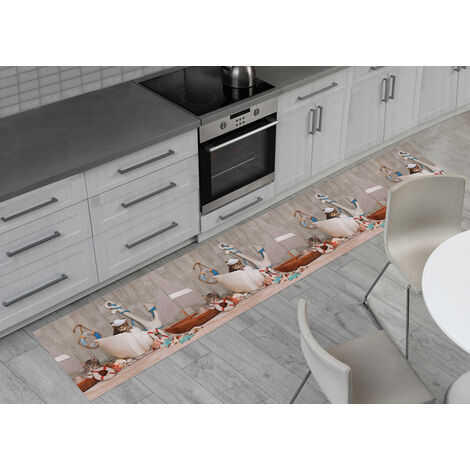 Tappeto Passatoia Cucina Antiscivolo Sottolavello Digitale Dis. Gatto Marinaro, misura50x140coloreGatto Marinaro