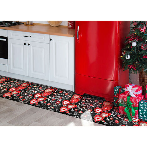 Tappeto Passatoia Cucina Antiscivolo Sottolavello Digitale Natale Cuori Rossi Xmas, misura52x600coloreCuori Xmas