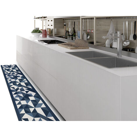 Tappeto Passatoia Cucina Antiscivolo Tessuto Jacquard Disegno Origami Blu, misura57x230coloreBlu