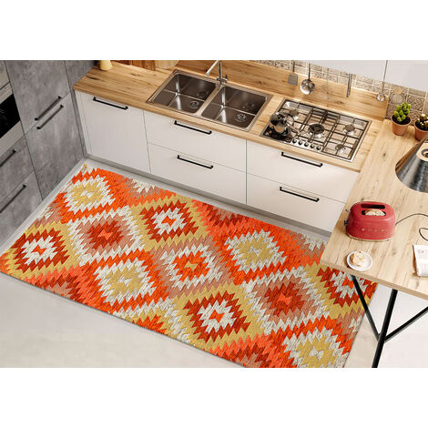 Tappeto Passatoia Cucina Corsia Retro Antiscivolo Disegno Avana Colore Arancio By Suardi, misura55x280coloreArancio