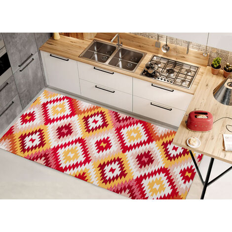 Tappeto Passatoia Cucina Corsia Retro Antiscivolo Disegno Avana Colore Rosso By Suardi, misura55x280coloreRosso