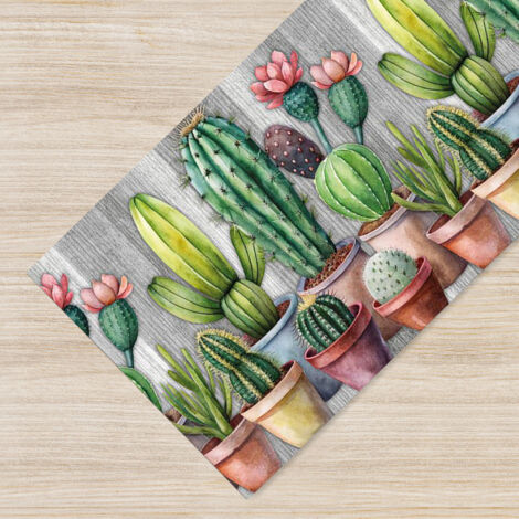Tappeto passatoia fantasia made in Italy antiscivolo lavabile aderente Dis21 Cactus - 50x100cm