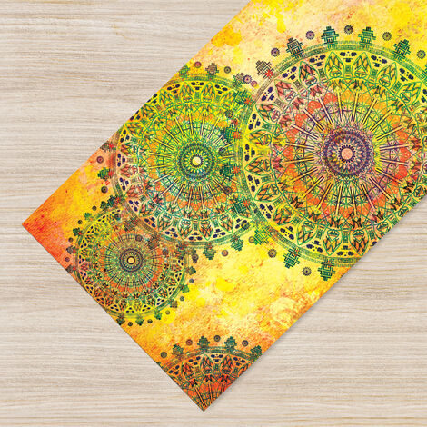 Tappeto passatoia fantasia made in Italy antiscivolo lavabile aderente Mandala Giallo - 50x600 cm