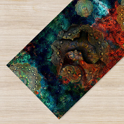 Tappeto passatoia fantasia made in Italy antiscivolo lavabile aderente Mandala Petrolio - 50x100 cm