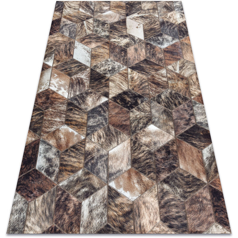 Image of Tappeto patchwork 21715 marrone - Pelle di vacchetta, Diamanti brown 120x170 cm