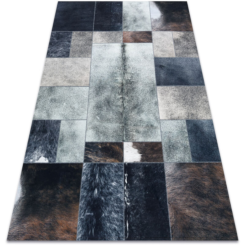 Image of Rugsx - Tappeto patchwork 21719 nero - Pelle di vacchetta grey 120x170 cm