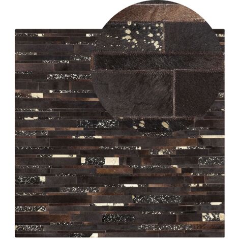Tappeto patchwork nero e oro in pelle - 200 x 200 cm - Artvin