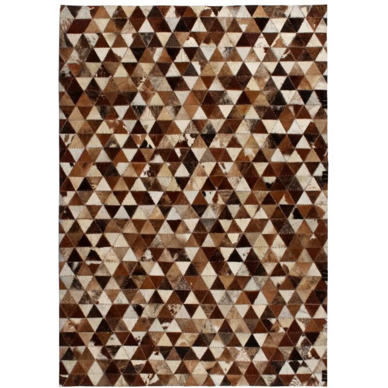 Tappeto Patchwork Pelle Vera 80x150 Cm Triangoli Marronebianco