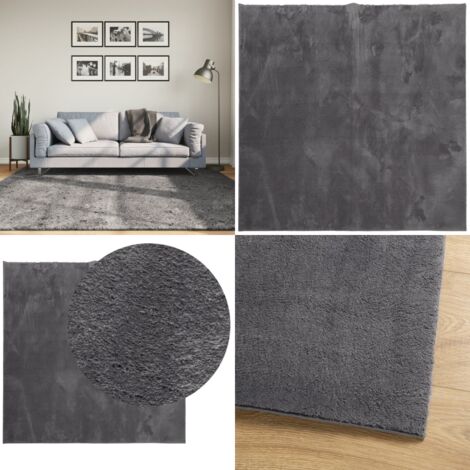 Tappeto Pelo Corto HUARTE Morbido Lavabile Antracite 200x200 cm - Tappeto antiscivolo - Tappeto per casa