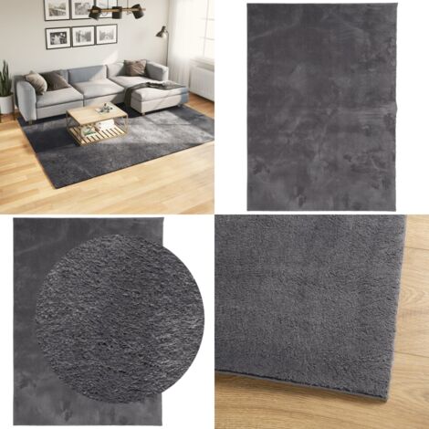 Tappeto Pelo Corto HUARTE Morbido Lavabile Antracite 200x280 cm - Tappeto antiscivolo - Tappeto per soggiorno