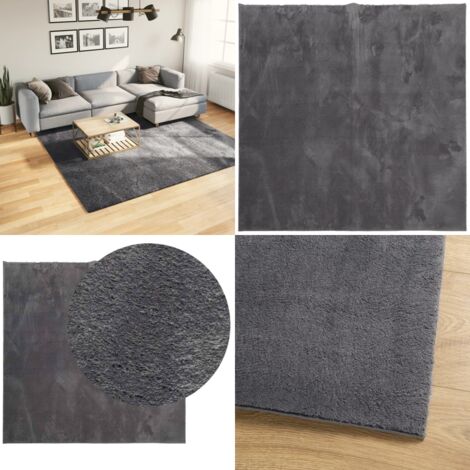 Tappeto Pelo Corto HUARTE Morbido Lavabile Antracite 240x240 cm - Tappeto antiscivolo - Tappeto per casa
