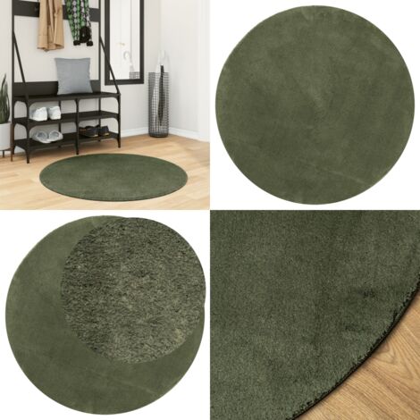 Tappeto Pelo Corto HUARTE Morbido Lavabile Verde Bosco Ø 100 cm - Tappeto antiscivolo - Tappeto verde bosco