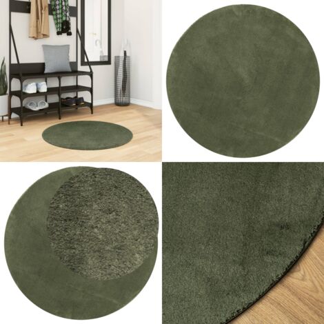 Tappeto Pelo Corto HUARTE Morbido Lavabile Verde Bosco Ø 80 cm - Tappeto antiscivolo - Tappeto lavabile