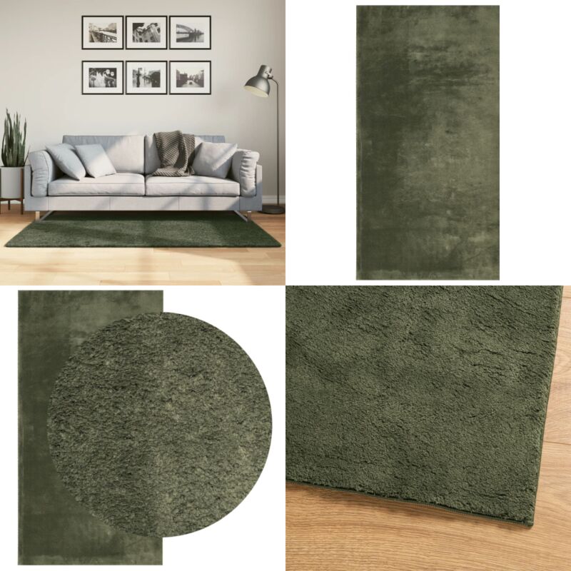 Tappeto Pelo Corto HUARTE Morbido Lavabile Verde Bosco 80x150cm - Tappeto antiscivolo - Tappeto verde foresta