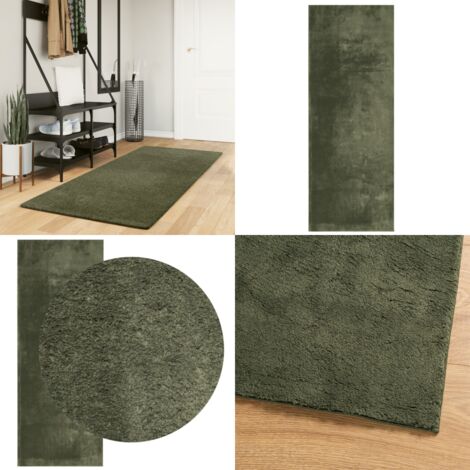 Tappeto Pelo Corto HUARTE Morbido Lavabile Verde Bosco 80x200cm - Tappeto antiscivolo - Tappeto verde foresta