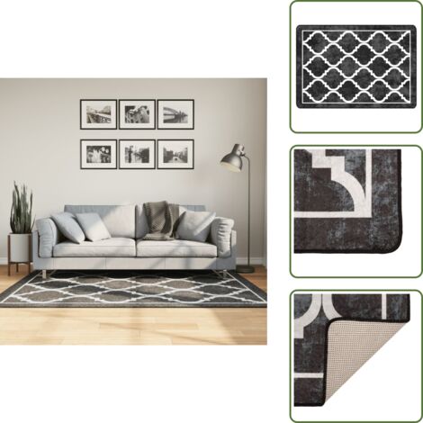 Tappeto per casa - vidaXL Tappeto Lavabile Nero e Bianco 120x180 cm Antiscivolo - Tappeto nero e bianco