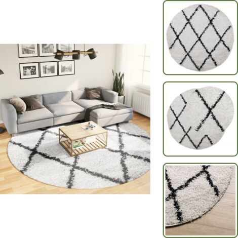 Tappeto per soggiorno - vidaXL Tappeto Shaggy PAMPLONA a Pelo Lungo Crema e Nero Ø 280 cm - Tappeto per camera da letto