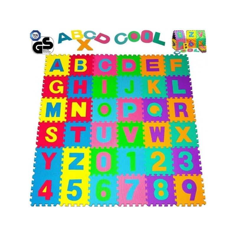 Image of Trade Shop - Tappeto Puzzle Per Bambini Set 9 x 9 Cm Gioco Tappetino Lettere Numeri Gomma Eva