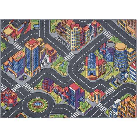 TAPPETO REBEL ROADS Urban life 97 Metropoli, strade antiscivolo per bambini - grigio grey 95x200 cm