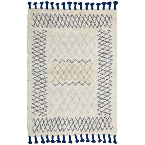 Tappeto Rettangolare cotone 160 x 230 cm Motivo Geometrico Frange Beige Erzincan