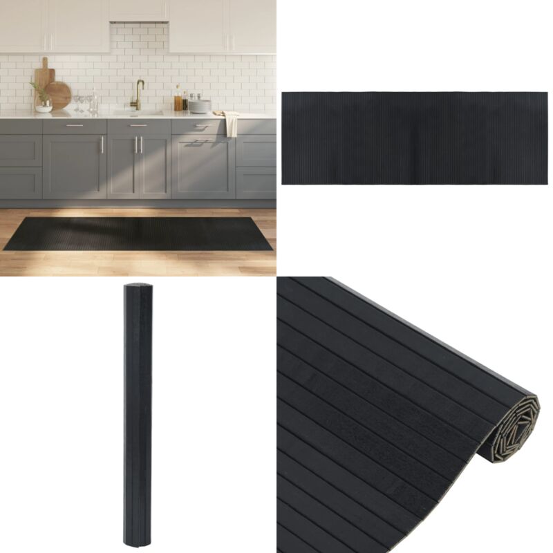 Tappeto Rettangolare Nero 70x200 cm in Bambù - Tappeto nero - Tappeto rettangolare