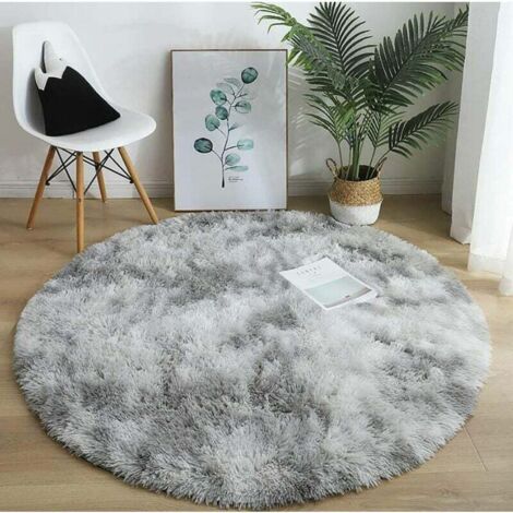 Tappeto rotondo, a pelo lungo, moderno, per soggiorno, camera da letto, sala da pranzo o cameretta dei bambini, comodo tappetino antiscivolo a pelo lungo (grigio chiaro, 120 cm x 120 cm)
