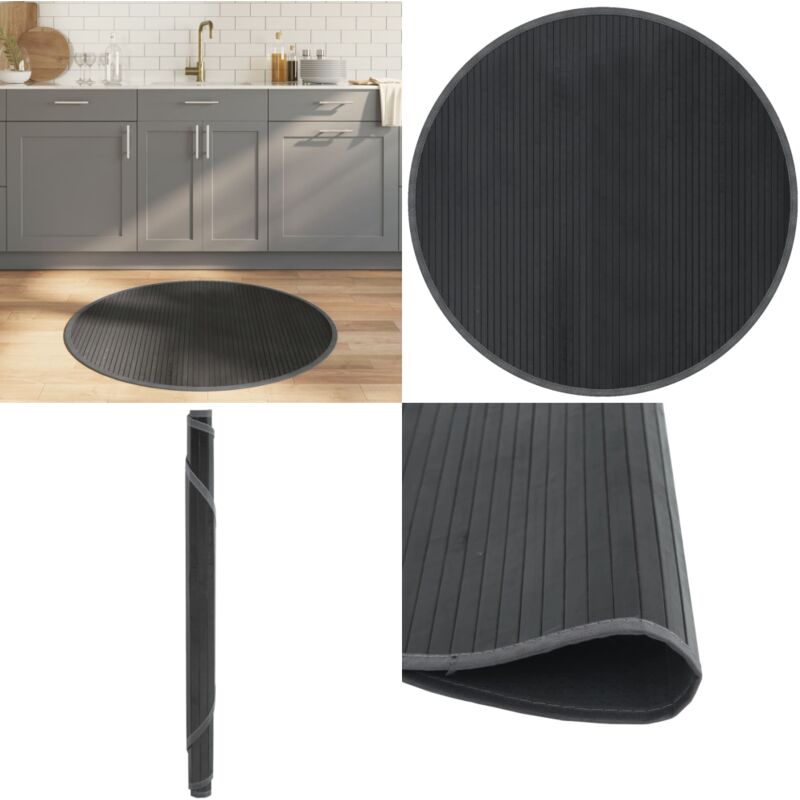 Tappeto Rotondo Grigio 100 cm in Bambù - Tappeto grigio - Tappeto moderno