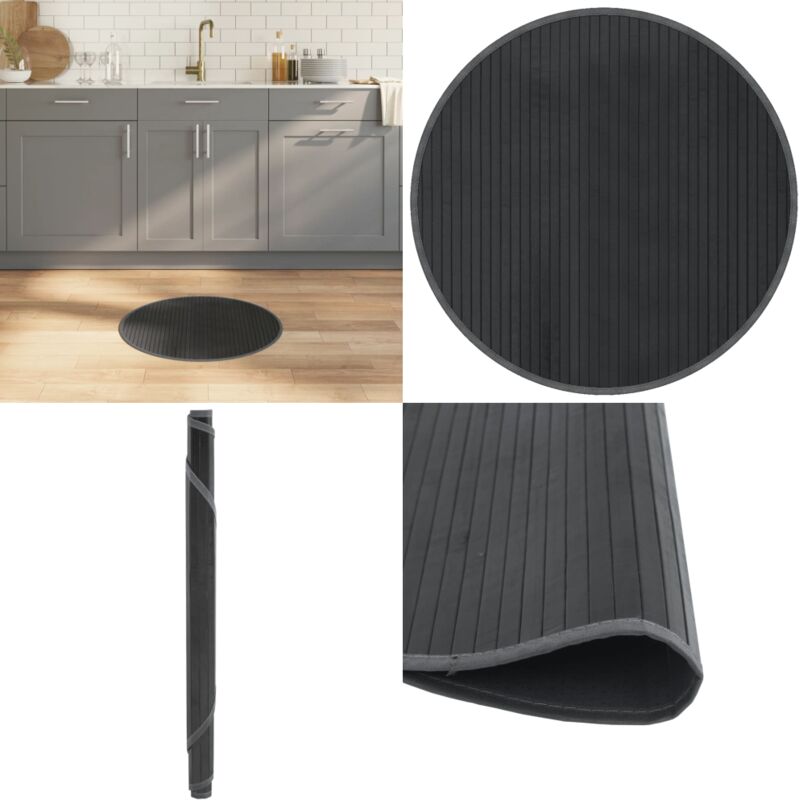 Tappeto Rotondo Grigio 60 cm in Bambù - Tappeto grigio - Tappeto moderno
