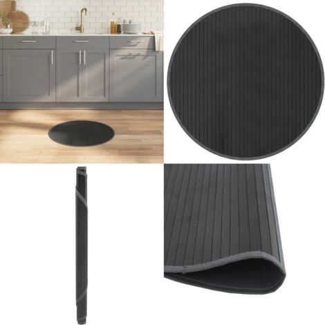Tappeto Rotondo Grigio 60 cm in Bambù - Tappeto grigio - Tappeto moderno