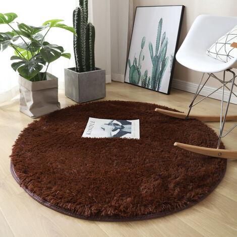 Tappeto rotondo INHHUB, Shaggy, 120 cm x 120 cm, moderno, per soggiorno, camera da letto, sala da pranzo o cameretta dei bambini, comodo tappetino antiscivolo Shaggy, marrone 120 cm x 120 cm