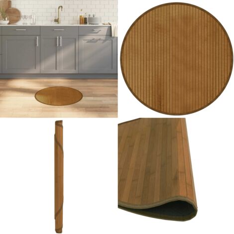 Tappeto Rotondo Marrone 60 cm in Bambù - Tappeto marrone - Tappeto rotondo