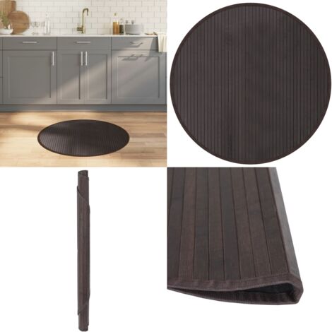 Tappeto Rotondo Marrone Scuro 80 cm in Bambù - Tappeto marrone scuro - Tappeto rotondo