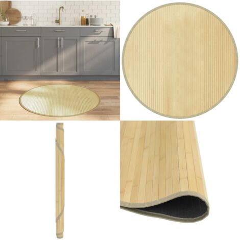 Tappeto Rotondo Naturale Chiaro 100 cm in Bambù - Tappeto naturale - Tappeto antiscivolo