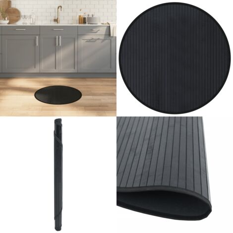 Tappeto Rotondo Nero 60 cm in Bambù - Tappeto nero - Tappeto rotondo