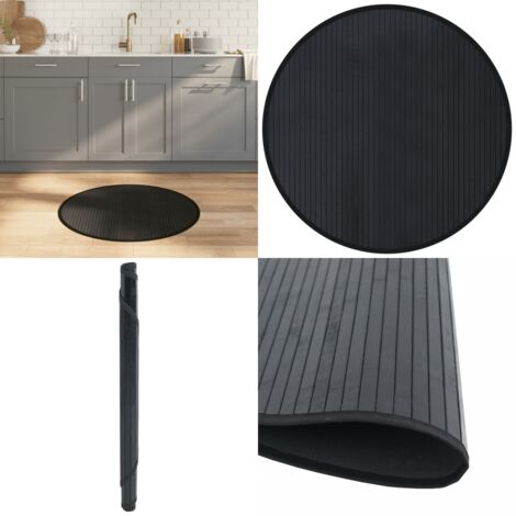 Tappeto Rotondo Nero 80 cm in Bambù - Tappeto nero - Tappeto rotondo