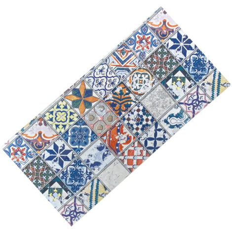 Tappeto Runner Maiolica Vintage Antiscivolo – Passatoia Cucina Colorata PVC Lavabile – Made in Italy, Facile da Pulire Cm. 50x200