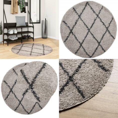 Tappeto Shaggy PAMPLONA a Pelo Lungo Beige e Antracite Ø 100 cm - Tappeto morbido - Tappeto per interni