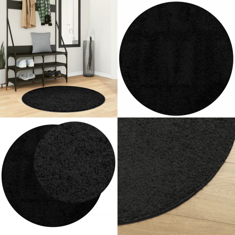 Tappeto Shaggy PAMPLONA a Pelo Lungo Moderno Nero Ø 100 cm - Tappeto nero - Tappeto moderno
