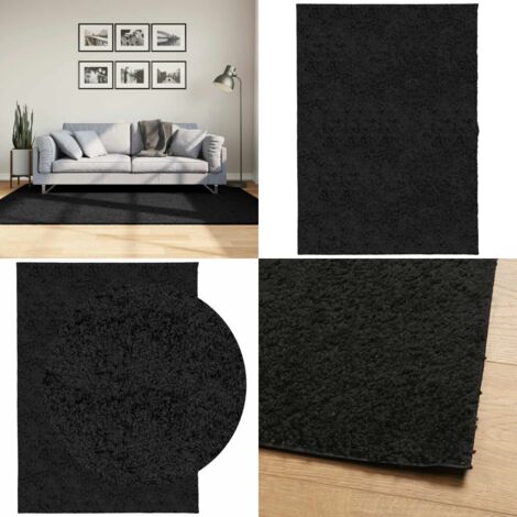 Tappeto Shaggy PAMPLONA a Pelo Lungo Moderno Nero 140x200 cm - Tappeto morbido - Tappeto nero