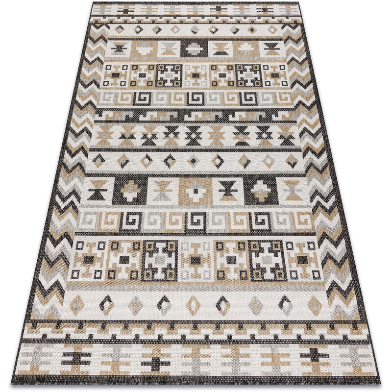 Image of Tappeto sizal cooper Azteco, Etno, Zigzag 22218 ecru / nero beige 140x190 cm