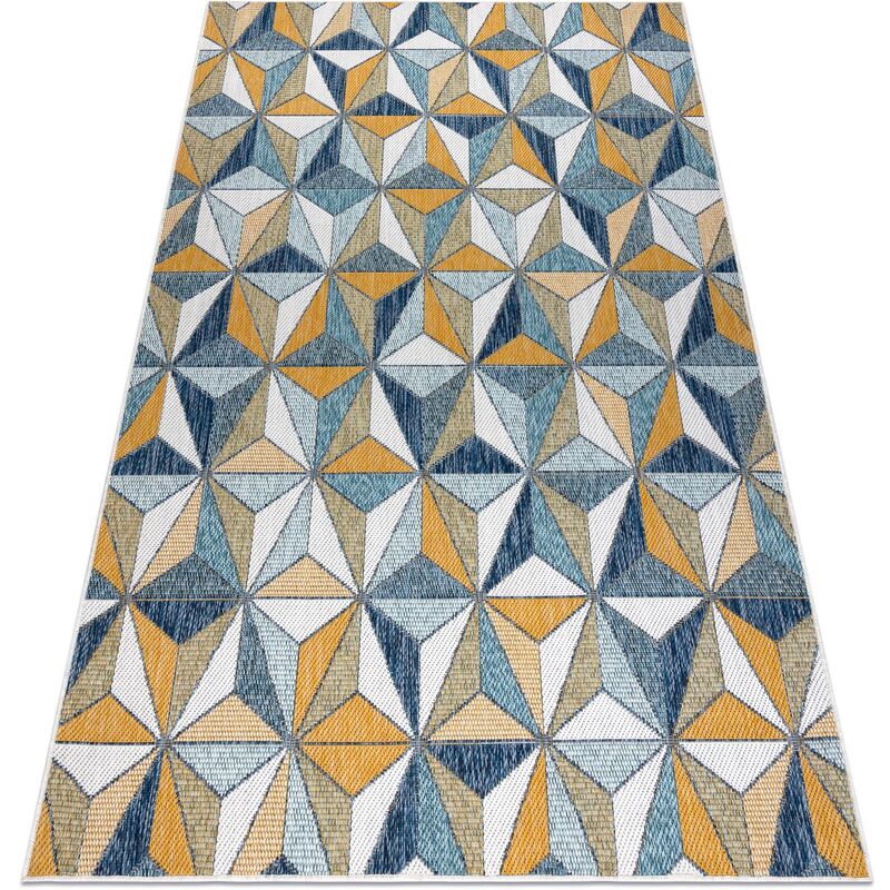 Image of Tappeto sizal cooper Mosaico, Triangoli 22222 ecru / blu scuro multicolour 140x190 cm