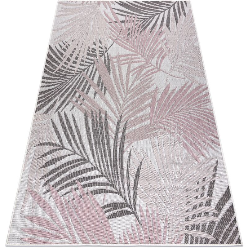 Image of Tappeto sizal sion foglie di palma, tropicale 2837 tessuto piatto ecru / rosa multicolour 140x190 cm