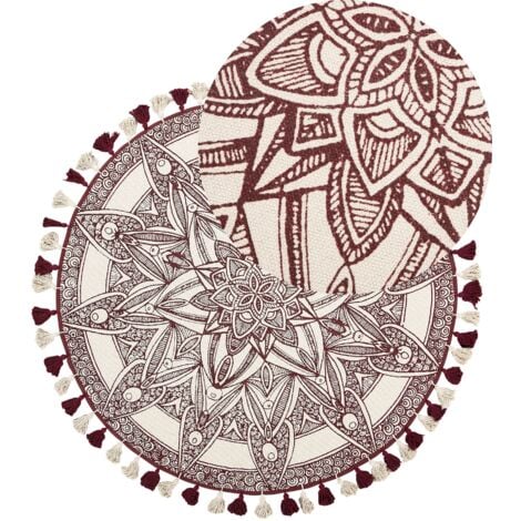 Tappeto tondo in cotone rosso/crema ø 120 cm Oltu