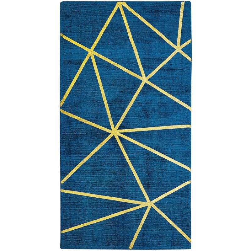 Beliani - Tappeto in viscosa con motivo geometrico blu e oro 80 x 150 cm Havza